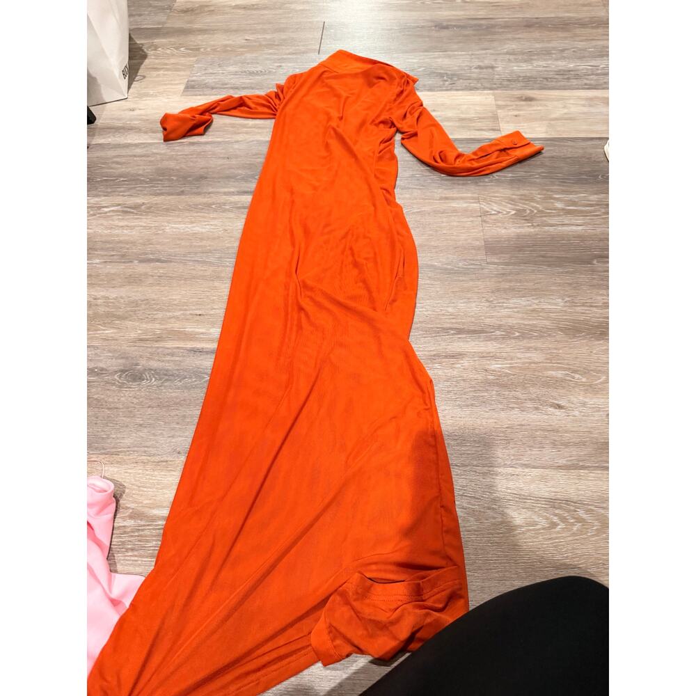 Meshki Rust Orange Rouched Button Down Maxi Dress… - image 8